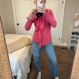 We The Free Vibrant Pink Ruffle-Trim Long Sleeve zip up